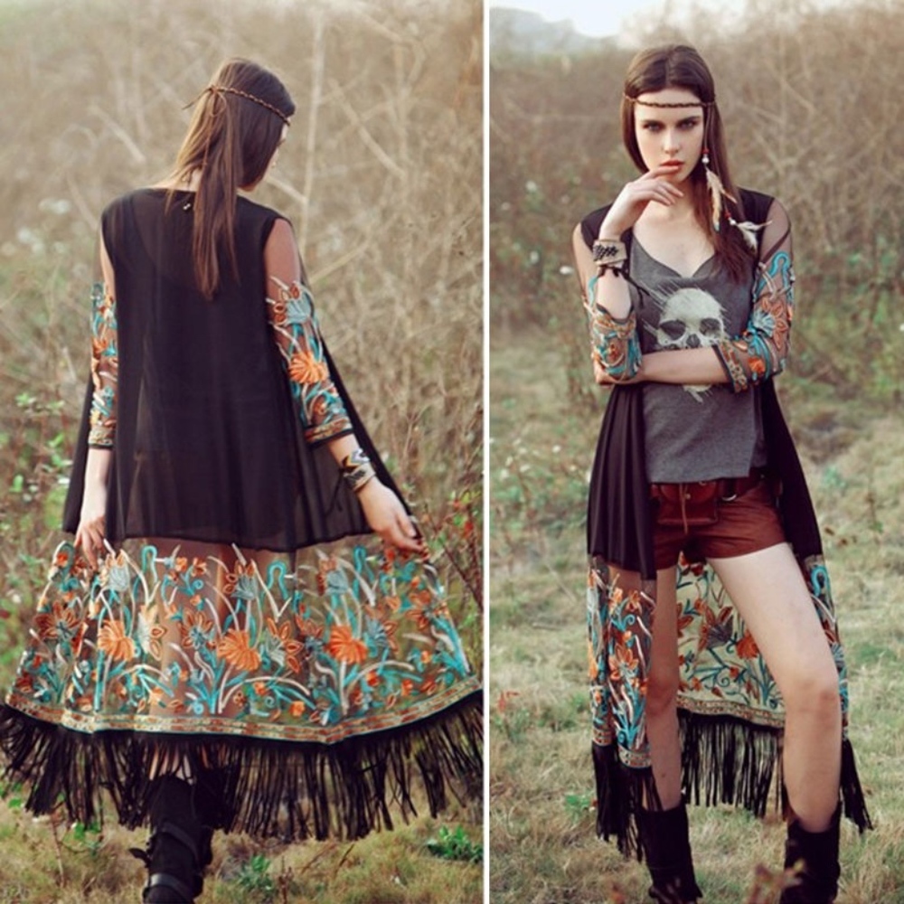 Gypsy Floral Boho Embroidered Kimono